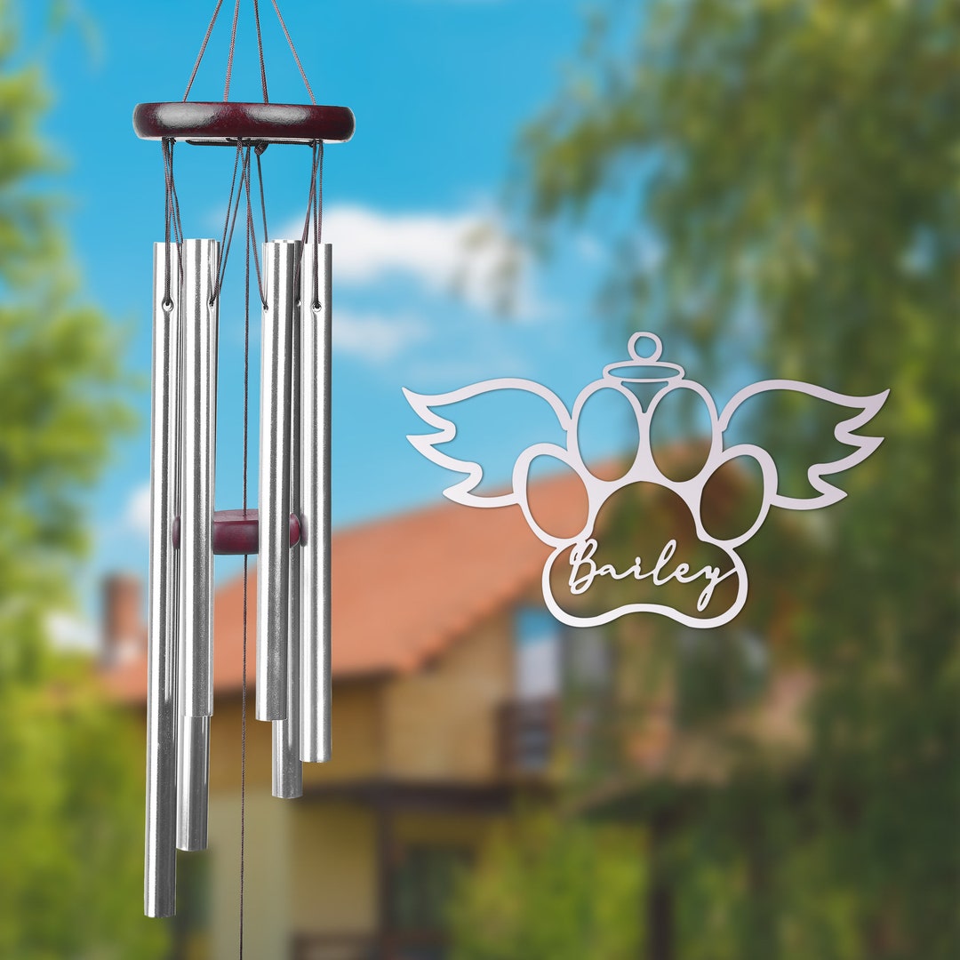Personalized Pet Memorial Wind Chime, Paw Wind Chime Sympathy Gift