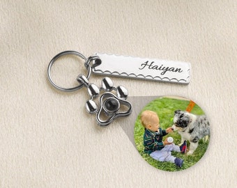 Personalized Pet Projection Photo Keychain, Pet Loss Gift, Custom Name and Photo Projection Keychain, Paw Pendant Pet Memorial Keychain