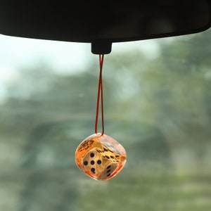 Snow Globe Dice Car Mirror Hanging Accessories, Amber Dice with Colors Stars Glitter Sequins Car Ornament, Car Mirror for Men and Women