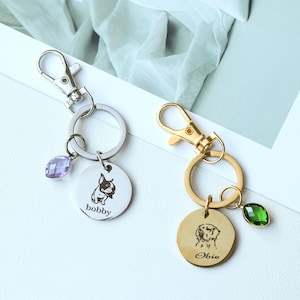 Custom Breed Pet Portrait Keychain, Personalized Dog Portrait And Name Memorial Tag,Pet Birthday Stone Keychain, Great Gift For Pet Owners