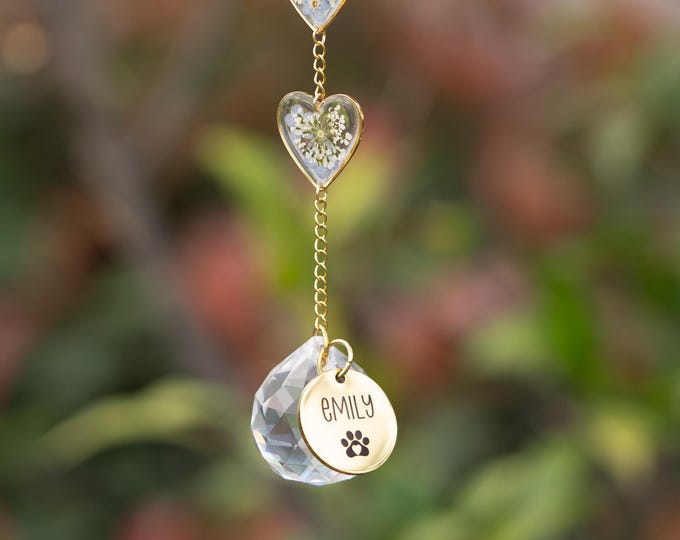 Pet Memorial Suncatcher, Personalized Pet Memorial Gift, Dog Loss Sympathy Gift, Custom Dog Cat Name Ornament