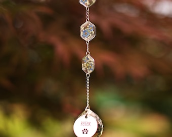 Personalized Pet Memorial Wind Chime, Forget Me Not Pressed Flowers, Pet Remembrance Suncatcher Gift, Loss of Pet Gift, Pet Bereavement Gift