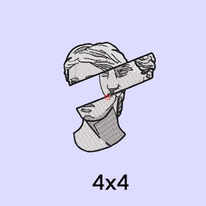 May include: A black and white illustration of a broken statue of a woman's head. The text "4x4" is below the image.