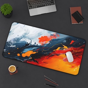 Colorful Desk Mat, Brush Strokes Mouse Pad XXL, Splashes of Paint Anti-slip Gaming Mousepad, Modern Abstract Desk Decor for Work and Play