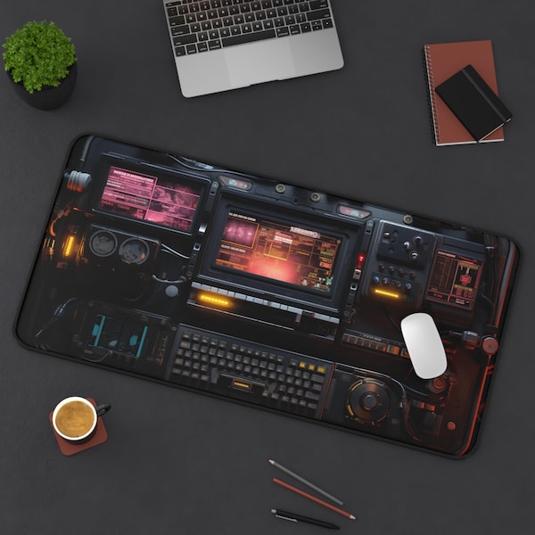 Hacker's Console Desk Mat, Cyberpunk HUD Mouse Pad XXL, Anti-slip Gaming Mousepad, Sci-fi Panel Desk Decor for Work and Play