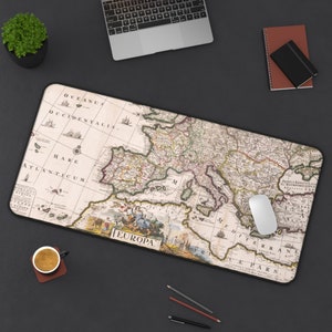 Zuid-Europa bureaumat, oude kaart muismat XXL, Spaanse Successieoorlog, antislip gaming-muismat, vintage bureaudecor voor werk en ontspanning
