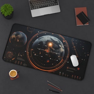 Sci-fi Battlestation Screen Desk Mat, Tactical HUD Mouse Pad XXL, Anti-slip Gaming Mousepad, Star Field Desk Decor for Work and Play