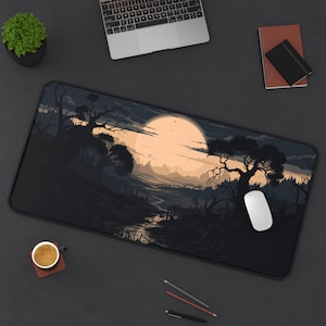Dead Marshes Desk Mat, Fantasy No Man's Land Mouse Pad XXL, Antislip Full Moon Gaming Mousepad, Dark Fantasy Desk Decor voor werk en spel