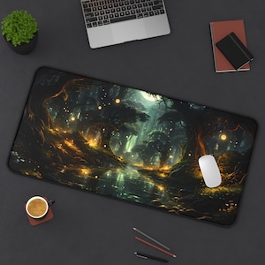 Enchanted Forest Desk Mat XXL: Magical Night Gaming Mousepad