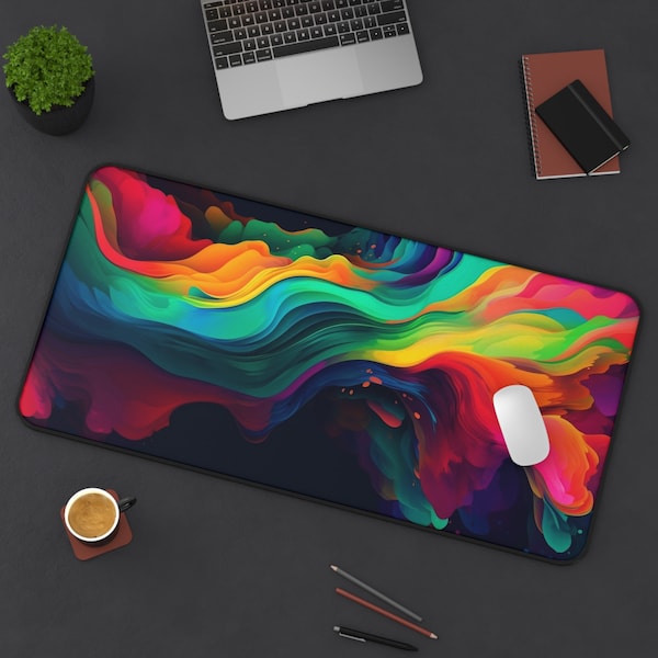 Rainbow Desk Mat and XXL Mousepad | Colorful Design with Extra-Large Surface | Anti-slip Gaming Mouse Pad | Desk Decor for Work and Gaming