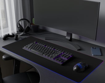 Black LED Gaming Mouse Pad, RGB Lightning Desk Mat, Black Smooth Large Mousepad , Dark Desk Decor for Work and Game, Detachable USB