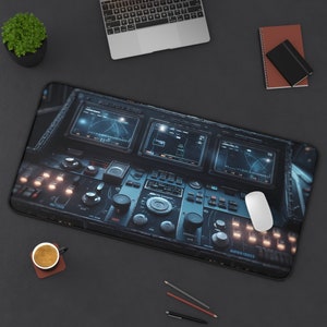 Spaceship Control Panel Desk Mat, Sci-fi Mouse Pad XXL, Anti-slip Futuristic Gaming Mousepad, Star Field Desk Decor for Work and Play