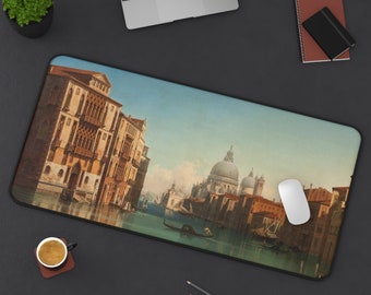 Venice Desk Mat, Vintage Italy Painting Mouse Pad XXL, Anti-slip Gaming Mousepad, Landscape Famous Art Desk Decor for Work and Game
