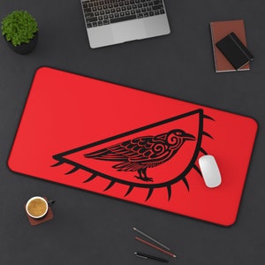 Raven Banner Desk Mat: Viking Flag Mouse Pad - Norse Decor