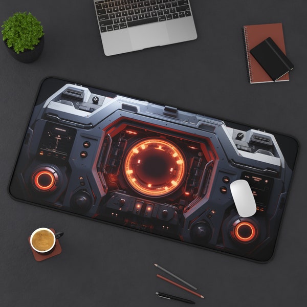 Tapis de bureau pour contrôleur de science-fiction, tapis de souris pour console futuriste XXL, tapis de souris de jeu antidérapant Command Center, décoration de bureau de science-fiction pour travailler et jouer