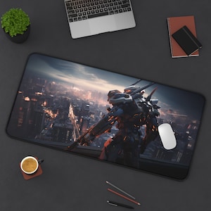 Anime Cyborg Desk Mat, Cyberpunk City Mouse Pad XXL, Futuristic Anti-slip Landscape Gaming Mousepad, Cyberpunk Desk Decor for Work and Game
