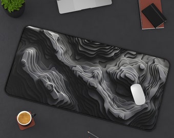 Gray Topography Desk Mat, Grayscale Mouse Pad XXL, Anti-slip Minimalist Gaming Mousepad, Topographic Desk Decor for Work and Play
