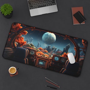 Sci-fi Gaming Desk Mat: Retro Spaceship Control Console XXL Mousepad