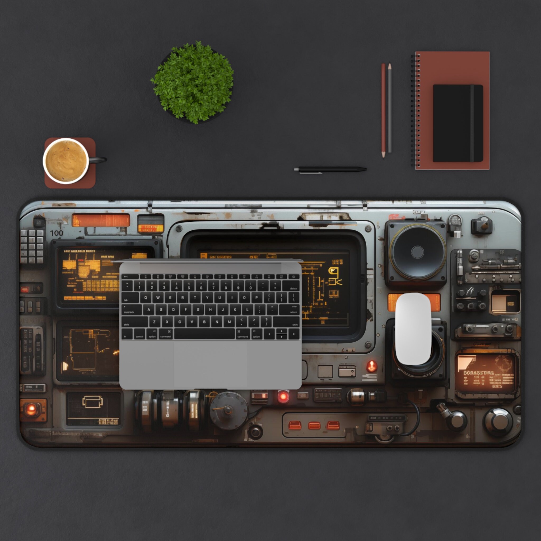 Retro Futuristic Control Panel Desk Mat Computer Console XXL Mousepad