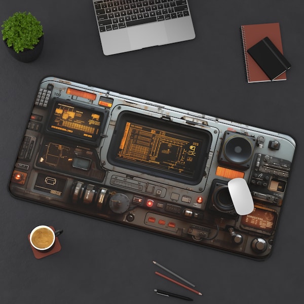 Retro Futuristic Control Panel Desk Mat | Computer Console XXL Mousepad | Anti-slip Gaming Mouse Pad | Sci-fi  Desk Decor for Work and Play