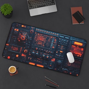 Retro Sci-fi Control Panel Desk Mat, Spaceship Controls Mouse Pad XXL, Anti-slip Mousepad, Retro Futuristic Desk Decor for Gaming Setup