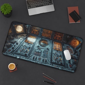 Lunar Rover Desk Mat, Sci-fi Control Panel Mouse Pad XXL, Anti-slip Gaming Playmat, Retro Futuristic Desk Decor for Work and Play