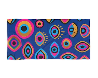Evil Eye Beach Towel: Boho Turkish Design, Summer Pool Blanket