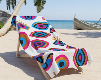Evil Eye Beach Towel - Bright Authentic Unique Design, Oversized Pool Towel, Summer Vacation