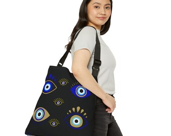 Evil Eye Printed Adjustable Strap-  Tote Bag