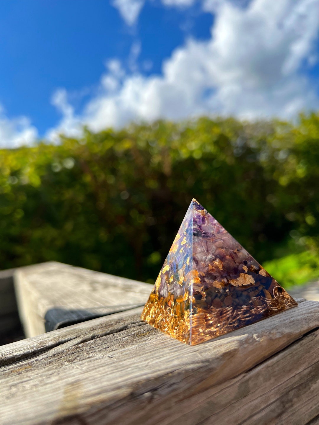 Chakra Healing Orgonite Pyramid With Fluorite and Tiger Eye for Energy