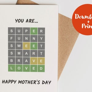 Tarjeta del Día de la Madre de Wordle / Tarjeta del Día de la Madre Feliz PDF imprimible / Descarga digital instantánea