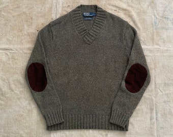 Pull Polo Ralph Lauren vintage des années 1990 avec écusson en cuir