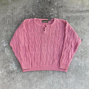 Vintage 90s Pink Cable Knit Fisherman Sweater Cotton
