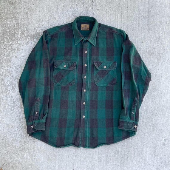 Camicia vintage in flanella a quadri Buffalo verde e nera di