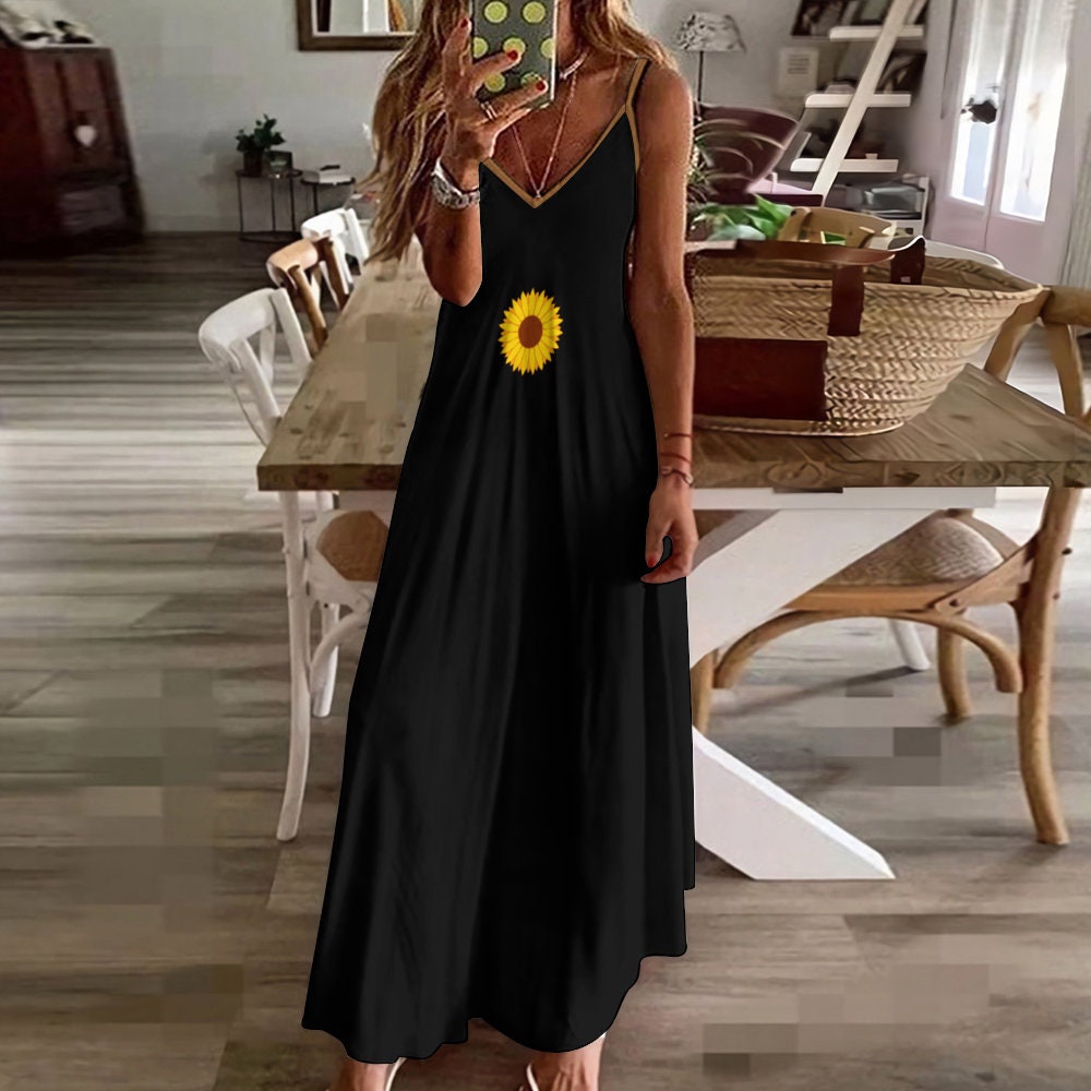 Sunflower Dress Long Black Dress With Custom Design. Summer - Etsy