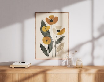 Mid Century Modern Floral Print – Sage Green Botanical Wall Art (Digital Download)