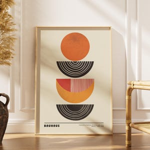 Bauhaus print,bauhaus wall art, affiche bauhaus, mid century modern, trendy poster, modern print, orange and black art, orange geometric art
