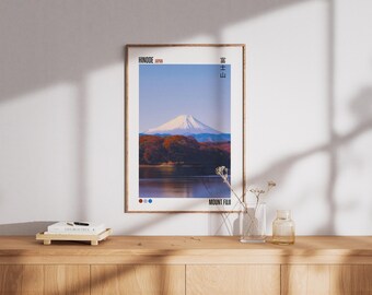 Berg Fuji Japandi Print, Japanische Landschaft Minimal Art Wandkunst (Digitaler Download)