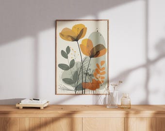 Mid Century Modern Floral Print – Sage Green Botanical Wall Art (Digital Download)