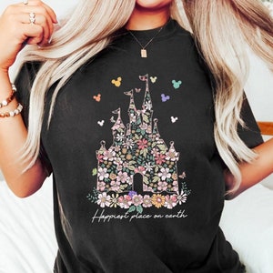 Disney Castle Floral Shirt, Vintage Disney Shirt, Happiest Place on Earth Sweatshirt , Magic Kingdom Shirt