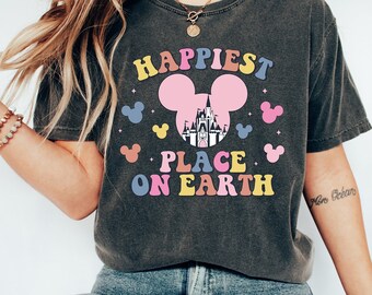 Disney Happiest Place On Earth Shirt, Disney Shirt, Family Trip Shirt, Colorful Disney Shirts, Disney Family Shirt, Retro Vacation Shirts