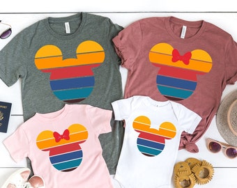 Disney Sunset Shirt, Colorful Mickey and Minnie Shirt, Retro Sunset Mickey Shirt, Retro Sunset Minnie Shirt, Matching Family Travel Shirt