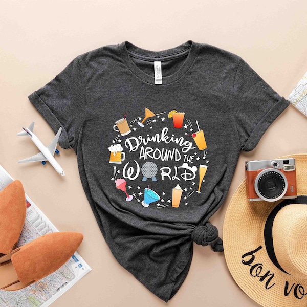 Camiseta "Bebiendo alrededor del mundo", Camiseta de bebidas de Disney, Camiseta de viajero del mundo, Camiseta de bebidas de Disney, Camiseta de Disney de Epcot, Festival de comida y vino