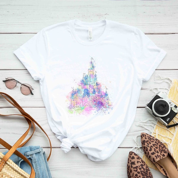 Camiseta Disney con Castillo en Acuarela, Camiseta del Castillo Disney, Camiseta de Vacaciones Disney, Camiseta de Viaje Disney, Camiseta Familiar Disney, Camiseta de Vacaciones Familiares