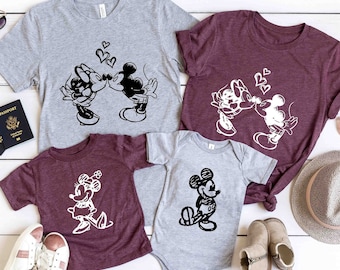 Mickey Minnie Sketch Drawing Disney T-Shirts, Mickey and Minnie Kissing, Vintage Mickey Minnie, Disneyworld Family Shirts, Disney Trip Shirt