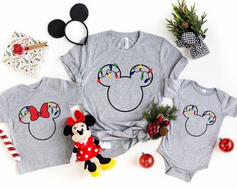 Mickey and Minnie Head Christmas Lights T-Shirt, Disney Christmas Shirt, Christmas Lights Shirt, Disney Shirt, Christmas Disney Family Shirt