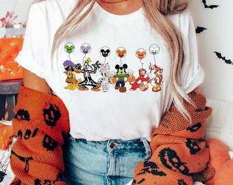 Disney Characters Halloween Skeleton Shirt, Disney Halloween Matching Shirt, Disney Balloon Shirt, Mickey Minnie and Friends Halloween Shirt