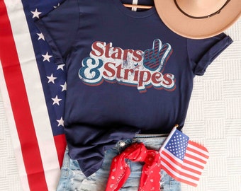 Stars and Stripes Retro T-Shirt, July 4th Shirt, 4th of July Shirt, Independence Day Shirts, Stars and Stripes Shirt, American Flag Shirt
