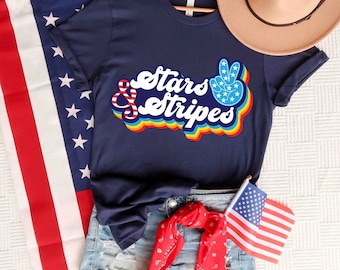 Stars and Stripes Retro T-Shirt, July 4th Shirt, 4th of July Shirt, Independence Day Shirts, Stars and Stripes Shirt, American Flag Shirt