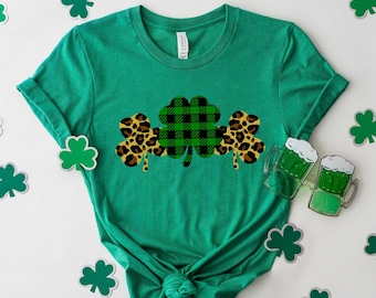 Happy St. Patricks Day with Leopard Shamrock Shirt, Happy St Patrick Day Shirt, Shamrock Shirt, Lucky Shirt, Irish Day Shirt,Four Leaf Charm